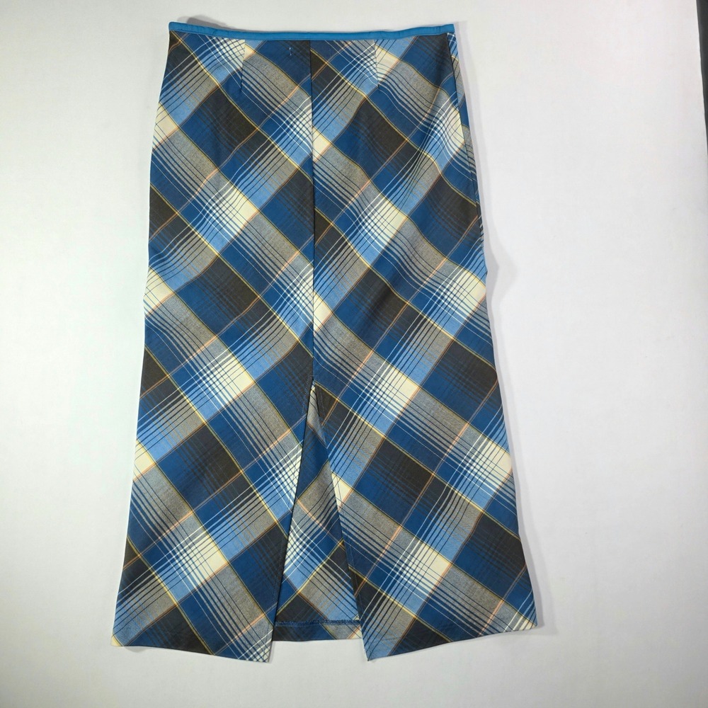 Y2K Urban Outfitters Blue Plaid Maxi Skirt A-Line Bias Cut Large Academia Preppy - Picture 2 of 10